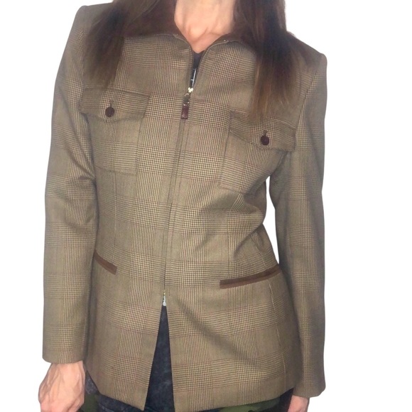 Vtg 90's Kasper For ASL Houndstooth Blazer Jacket Sz 4 Brown English Countryside - Picture 1 of 12